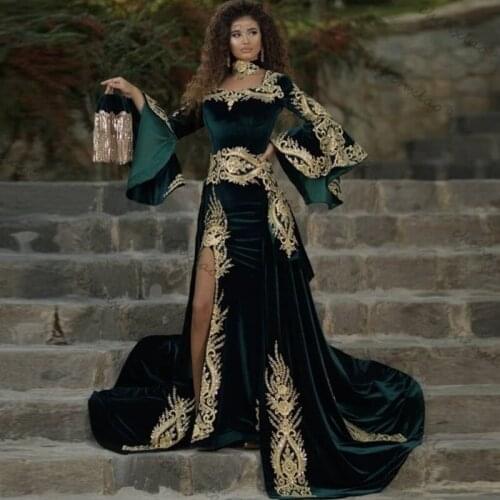 Middel East Evening Dresses Mermaid Square Collor Flared Sleeve Split Tiered Detachable Train вечерние платья Robe De Soiree