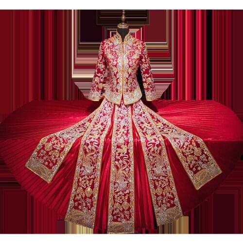 FZSLCYIYI Vintage Bride Cheongsam Modern Chinese Traditional Wedding Dress Women Vestido Oriental Elegent Long Qipao Size S-XXL