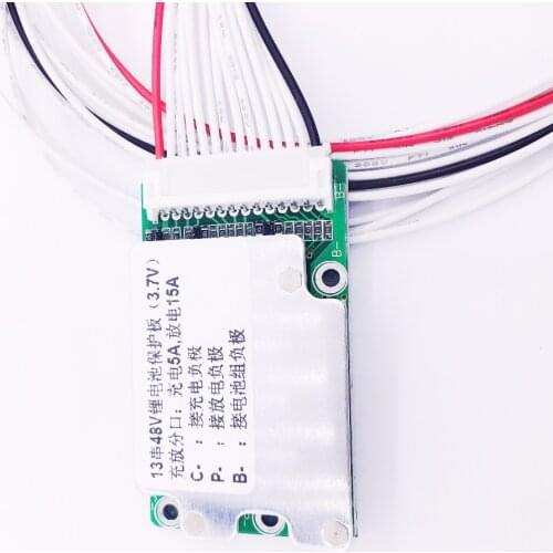 1pc 48V 13S 15A 5A Li-ion 18650 battery pack BMS PCB board PCM with Balance Integrated circuits board for e-bike ebicycle