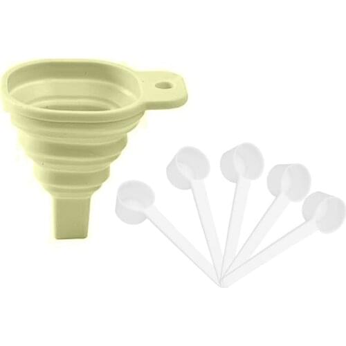 1 Pcs Novelty Silicone Folding Funnel Telescopic Long Collapsible Funnels & ​100Pcs 5G Plastic Coffee Measuring Spoon