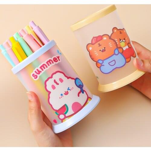 1pcs Cartoon Pen Holder Foldable Desktop Organizer Kawaii Office Supplies Desk Accessories Stationery Storage Office Organizer