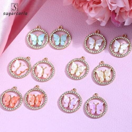 10Pcs Shiny Rhinestone Acrylic Butterfly Charms Multicolor Cute Animal Pendants For Necklace Earring DIY Jewelry Making Supplies