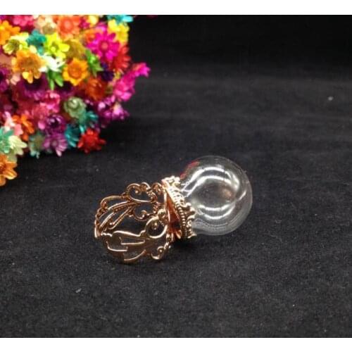 100sets/lot 20*15mm Glass globe with rose gold crown flower ring set glass bottle adjustable diy ring handmade jewelry accessory