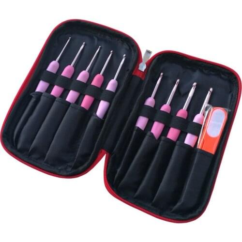 2.0mm-6.0mm Gradient pink TPR aluminum crochet hook set Set of knitting needles for knitting yarn crochet crochet hooks in a bag