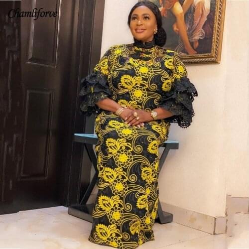 African Dresses For Women 2021 Africa Clothing Muslim Long Dress Long Sleeve Fashion African Lace Dress Lady Abaya