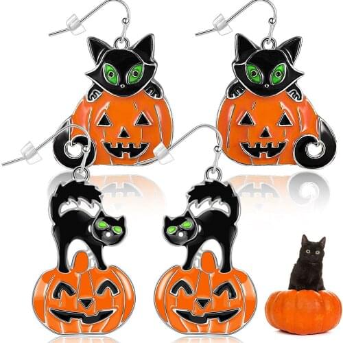 Acrylic Halloween Black Cat Kitten Pumpkin Earring Dangle Drop Festival Jewelry For Girls Women Teen Charms Gift Hot Sale серьги