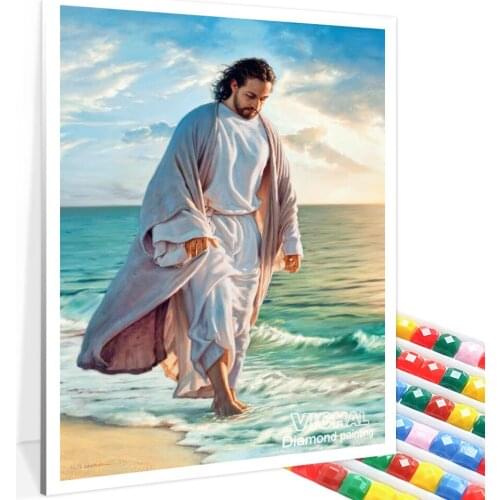 5D Diy Diamond Painting "Jesus Walking By The Sea" Diamond Embroidery Cross Stitch Picture Rhinestone Mosaic Sewing Supplies