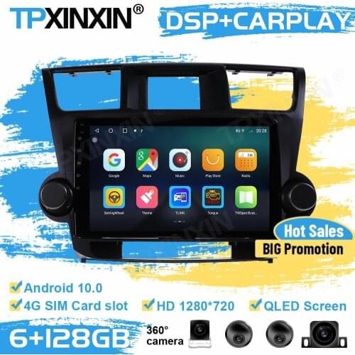 Carplay Car Radio Stereo Receiver Android 10 For Toyota Highlander 2009 2010 2011 2012 2013 CAR GPS Player Auto Audio Head Unit