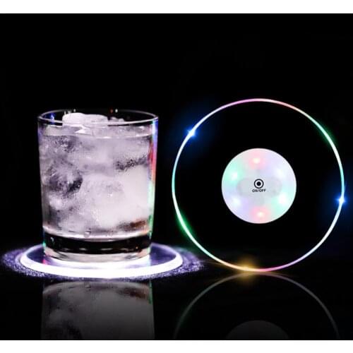 Car Led Coaster Cup Holder Mug Stand Light Bar Mat Table Placemat Party Drink Acrylic Creative Pad Round Colorful Base Lamp
