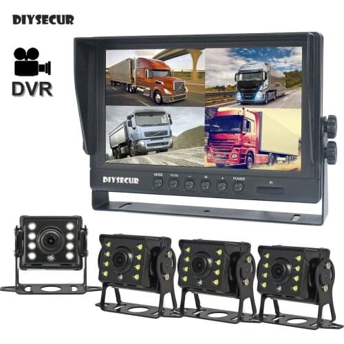 DIYSECUR 9inch 4CH AHD IPS Recorder DVR Car Monitor Vehicle Truck Night Vision Rear View Camera Support SD Card Recording