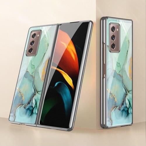 For Samsung W21 folding mobile phone case zfold2 protective case f9160 mens fashion w2021 electroplating glass women creativity