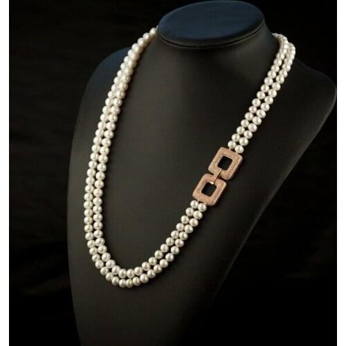 Double Strand Pearl Necklace Genuine Real Pearl 2 Rows Long Necklace Multistrand Pearl Jewelry Winter Necklace Women Best Gifts