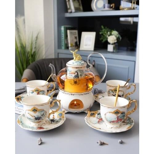 European Ceramic Tea Cup And Saucer Set bone china Coffee Cups Set 4/6PCS High Borosilicate Glass Teapot Teatime Mug