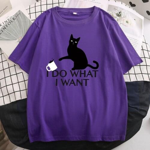 I Do What I Want Black Cat Print Tshirt Female Short Sleeve Quality Hip Hop Tshirts Women Oversize Skin Friendly Clothing Women