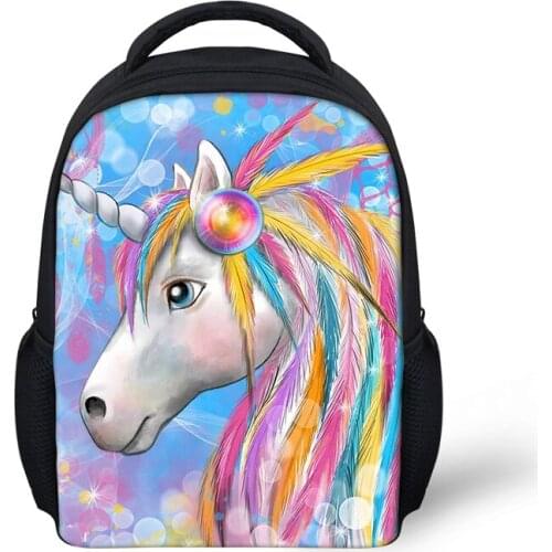 HALYUNASC Cool Kindergarten Backpack Colorful Unicorn Horse Pattern Students School Bag Kawaii Boys Girls Mochila Book Bag