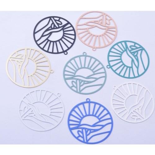 30pcs AB6789 30mm Brass Sun Cactus Round Rose Gold Silver Color Charms DIY Jewelry Earring Findings