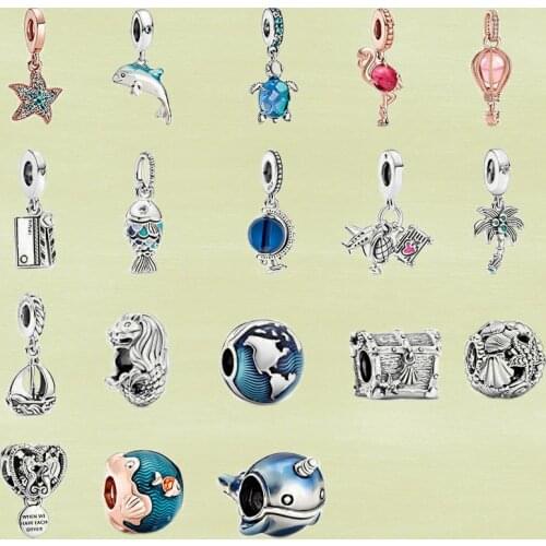 Summer New S925 Style Murano Glass Sea Turtle, Shimmering Dolphin, Blue Globe Bracelet Accessories, Exquisite Jewelry For Ladies