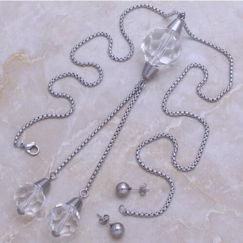 Fashion Stainless Steel Jewelry Seater Chain Long Big Pendant Round Geometric Necklace & Earrings Set For Woman Joyas SE116018