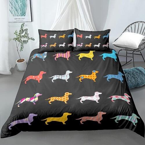 Cartoon Pet Bedding Set Dachshund Sausage Dog Duvet cover set Kids Adult Bedroom Decor Quilt Cover Home Textiles Bedclothes