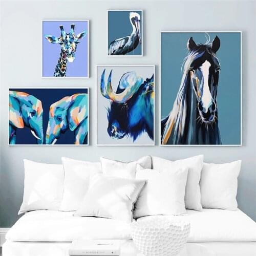 Color Horse Elephant Giraffe Bird Wall Art Paints Animal Canvas Paintings Nordic Style Posters and Prints for Home Decoration