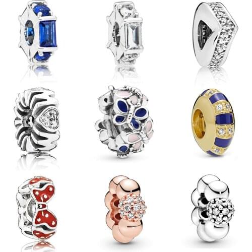 NEW 2019 100% 925 Sterling Silver Red Enamel Rose Polished and Pave Bead Spacer Charm Clear CZ Fit DIY Original Bracelet Jewelry