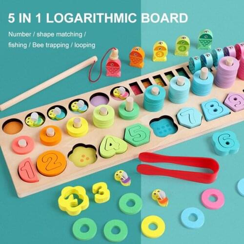 Montessori Educational Wooden Toys For Kids Board Math Fishing Count Numbers Digital Shape Match Early Education Child Gift Toy