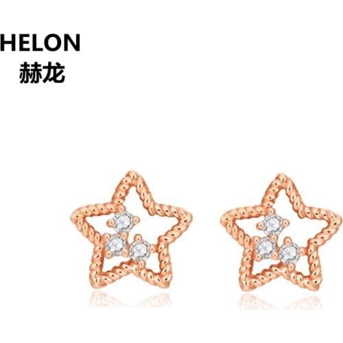 Solid 14k Rose Gold Natural Diamonds Stud Earrings Office Carreer Style Women Earrings Fine Jewelry Rope Pattern