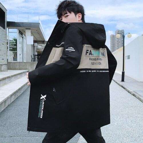 2021 Autumn Mid-Length Jacket Mens Wear Casual Hooded Coats Street Korean Youth Windbreaker Spring Outwear Tops Trench Clothes