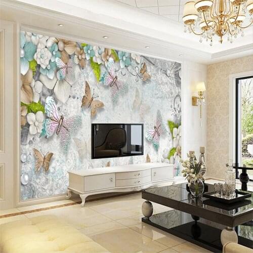 Custom 3d photo wallpaper fashion crystal butterfly flower 3d murals wallpaper living room 8d wall murals wallpaper