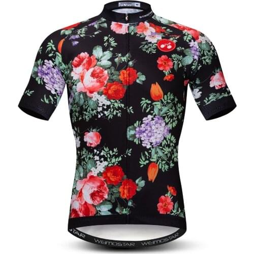 Pro Teams Summer mens Cycling jerseys MTB Ropa Ciclismo Bicycle jersey road bike men Youth Shirt Top Black Flower