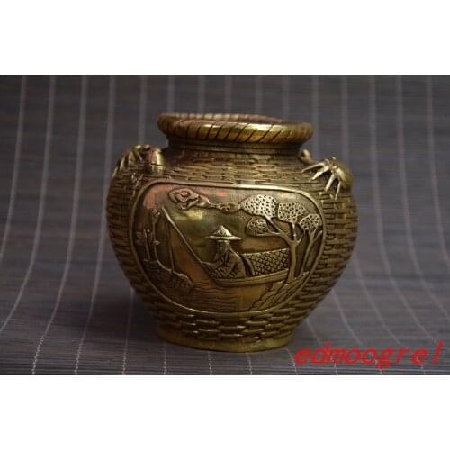 Rare Antique Tibet copper spider jar statue,fishing,Hand-carving crafts,Collection&Adornment,Free shipping