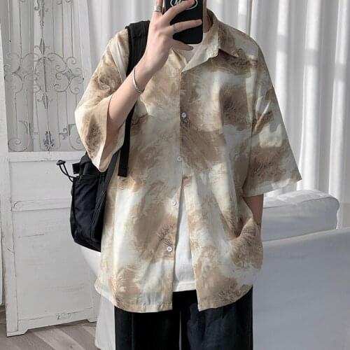 Spring Summer Mans Shirts Loose Harajuku Tops Hip Hop Printed Shirts Korean Style Casual Shirts For Man