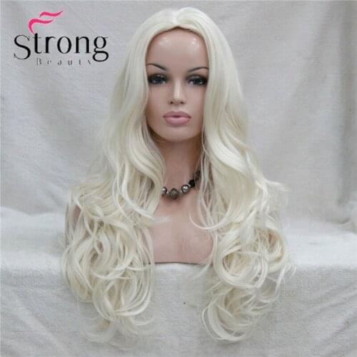 StrongBeauty 26" Long Wavy Blonde Center Skin Part no Bangs Full Synthetic Wig