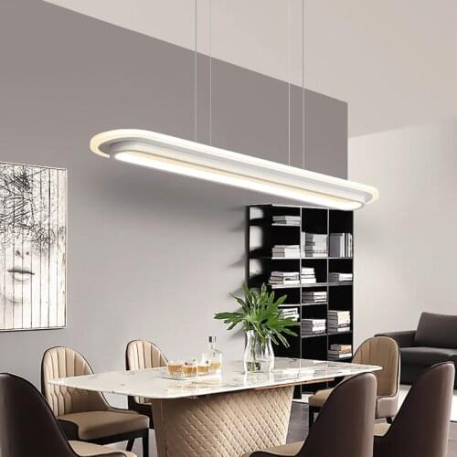 Nordic Oval Acrylic Led Chandelier Lighting Black/White Metal Dining Room Led Pendant Chandelier Light Living Room Hanging Lamp