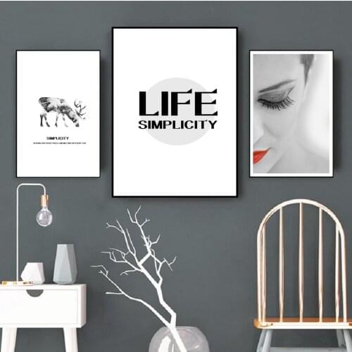 Nordic Black and White Sexy Model Face Art Prints Simple Life Canvas Paintings Elk Wall Art Prints Poster Living Room Home Decor