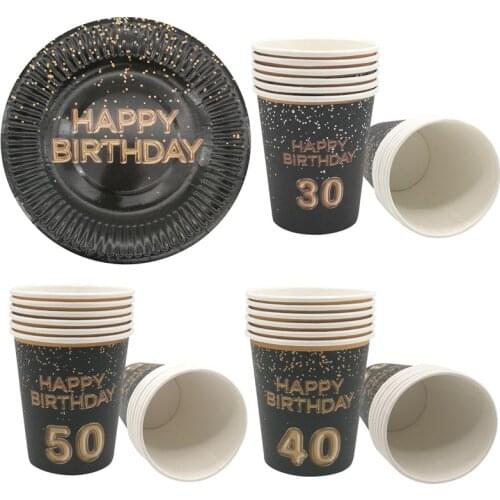 6Pcs 21st 30th 40th 50th 60th Happy Birthday Paper Cups Plate Tableware Adult Birthday Anniversary Party Decoration Supplies