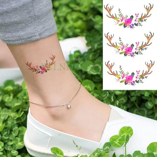 Waterproof Temporary Tattoo Stickers sheep Horns Flower fake Tatto Flash Tatoo Tatouage Hand Back Foot for Girl Women Men