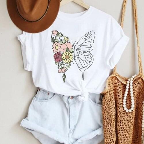 2021 Women Cartoon Butterfly New Cute Flower Fashion Ladies Summer Lady Print Tee Stylish T Top Tshirts Clothes T-Shirt