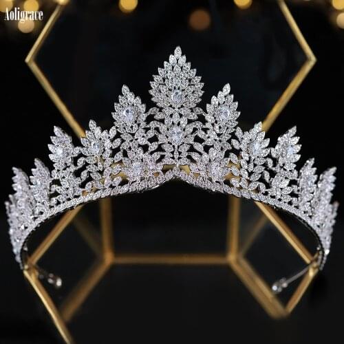 Luxury Women CZ Cubic Zirconia Zircon Wedding Bridal Pageant Tiaras and Crowns Princess Birthday Prom Hair Jewelry Accessories