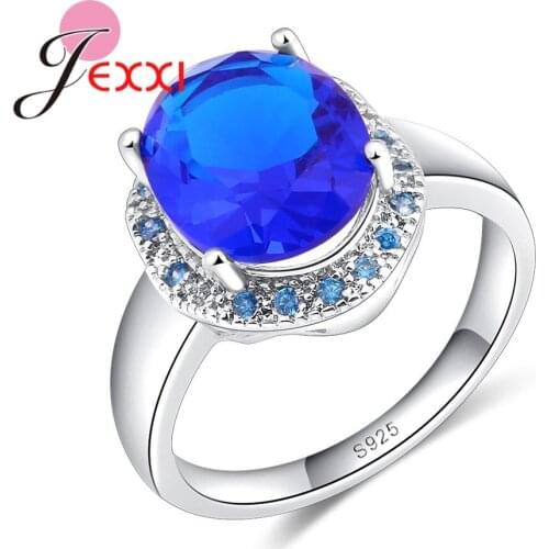 925 Sterling Silver Rings For Women Blue Egg Crystal Bright With Small CZ Around Romantic Wedding Rings Popular Accessory