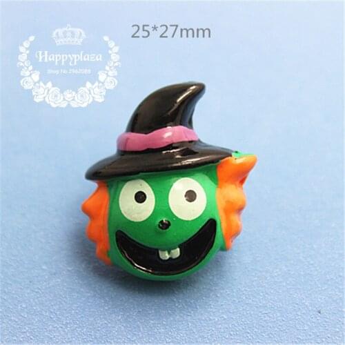 10pcs Resin Halloween Witch with Hat Flatback Cabochon Miniature Art Supply Decoration Charm Craft,25*27mm