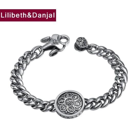 2019 New Couple Bracelet 100% 925 Sterling Silver Jewelry Men Women Buddha Mantra Rotatable Instrument Vajra Bracelet Bangle B37