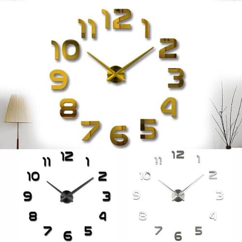 3D DIY Wall Clock Sticker Acrylic Mirror Silent Clocks Large Numbers Modern Design Quartz Needle Clock For Living Room Decor