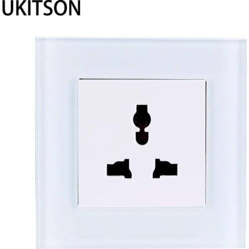 White Crystal Glass Electric Interface 3 Pins AC250V 13A Power Plug Socket 86x86mm With CE RoHs Proved