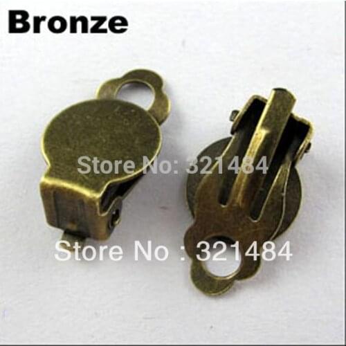 Free ship! Antique bronze Tone Metal 500PCS Earring Clip Findings With 10mm Earring Base Earring Blanks