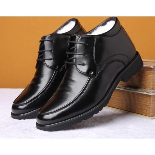 New Arrival Winter Shoes Men Genuine Leather Footwear Black Business High top Shoes Warm Plush Men Casual Shoes A2845