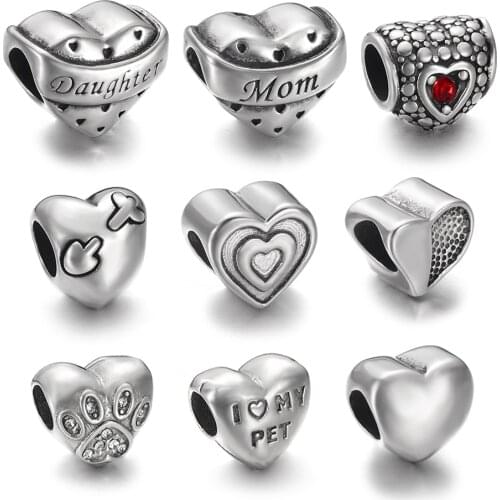 4pcs Stainless Steel Beads 5mm Hole Pando Bead Shaped Charms Fit Snake Chain Leather Cord Bracelet Making Accessories Spacer