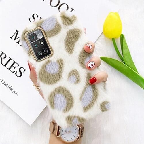 Redmi 10 Note 10S Case Cute Leopard Plush Phone Case For Xiaomi Redmi 10 rabbit Fluffy Silicone Cover For POCO X3 GT M3 Pro 5G