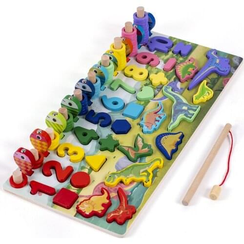 Wooden Montessori Preschool Educational Toy Children Busy Board Math Fishing Counting Geometric Figures Developing Board Kid Toy