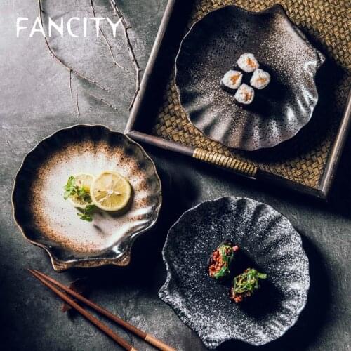 FANCITY Creative shell-shaped plate Simple Japanese-style irregular flat plate shallow plate Household ceramic plate dishware po